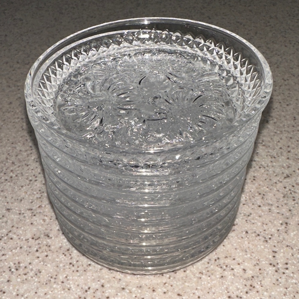 Vintage French Daisy Cristal d'Arques Breteuil Crystal Round Coasters Set of 9